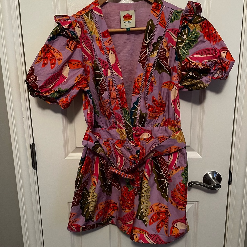 FARM Rio Lilac Beaks & Bananas Romper